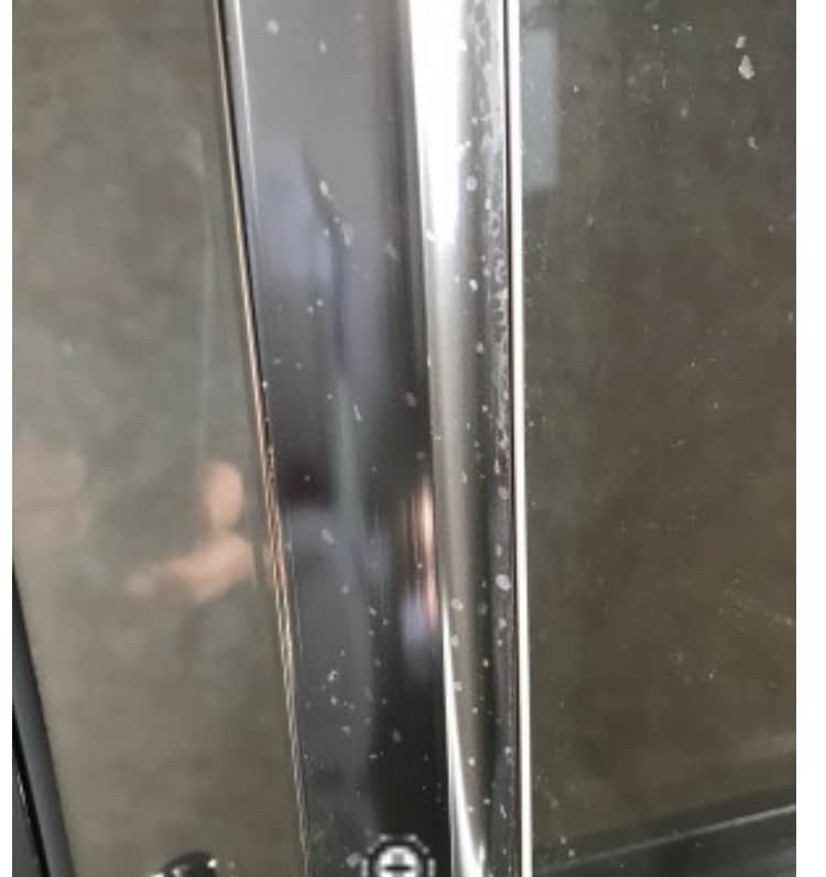 A glass shower door